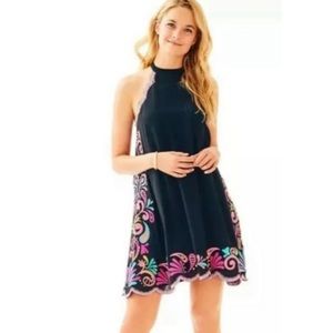 Lilly Pulitzer Quinn Dress in Gypsy Swirl Onyx Black.